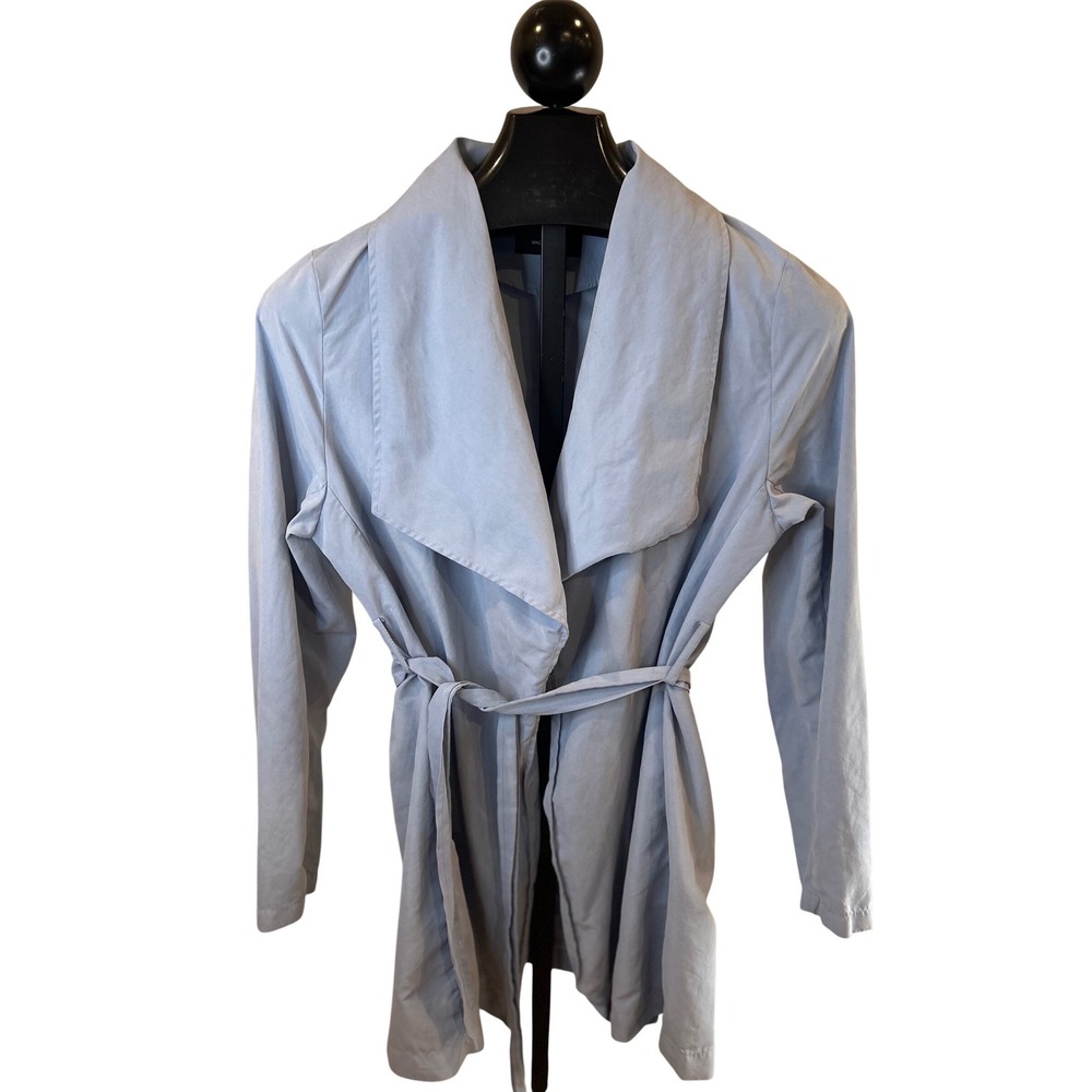 Love Tree Light Blue Waterfall Drape Front Tie Waist Lightweight Trench Jacket L